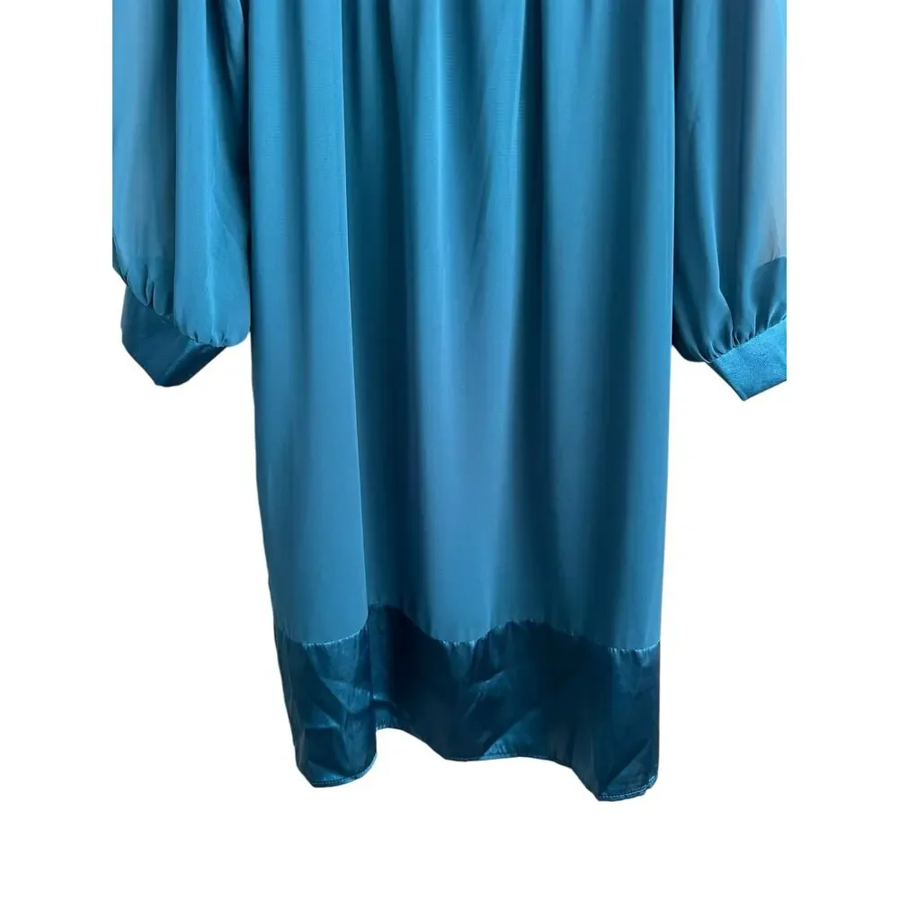 NEW Thread Social Teal Green Square Neck Knee Length Long Sheer Sleeve Dress 12